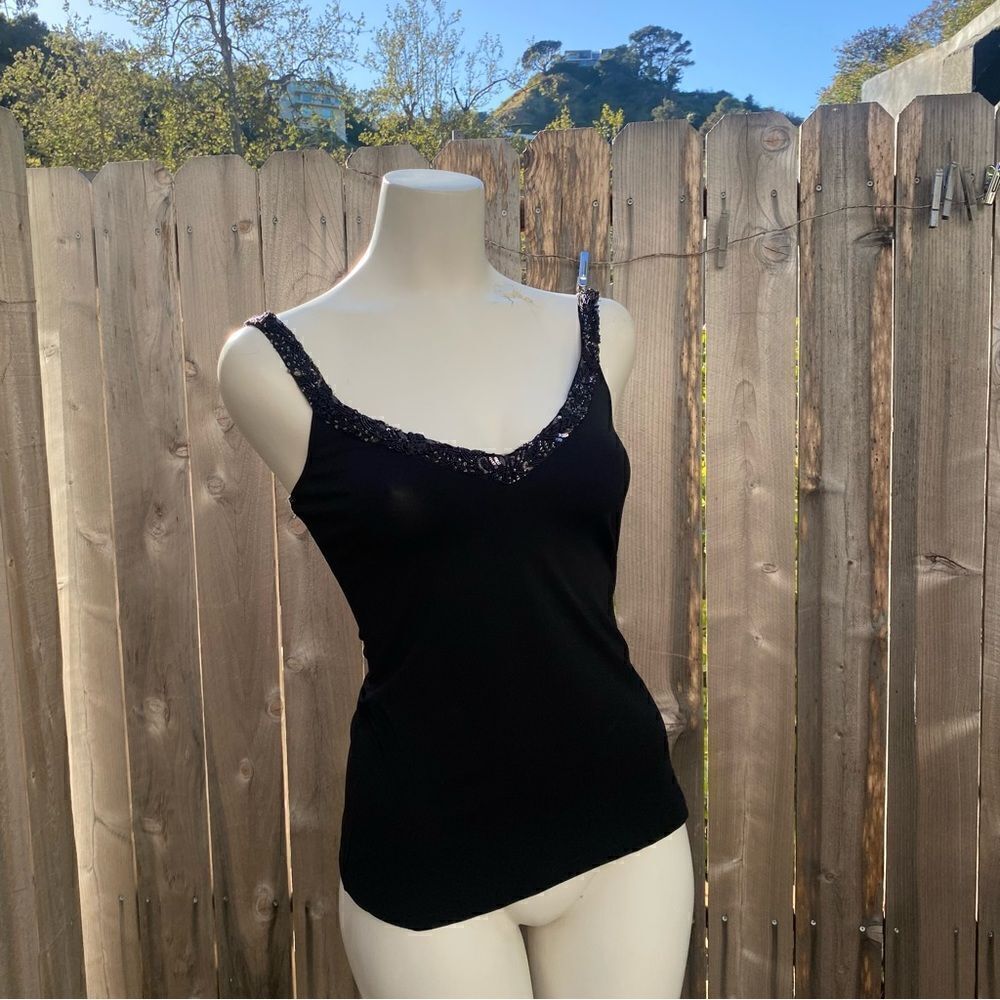 Elie Tahari vintage Y2K black top with embroidered beaded trim size XS